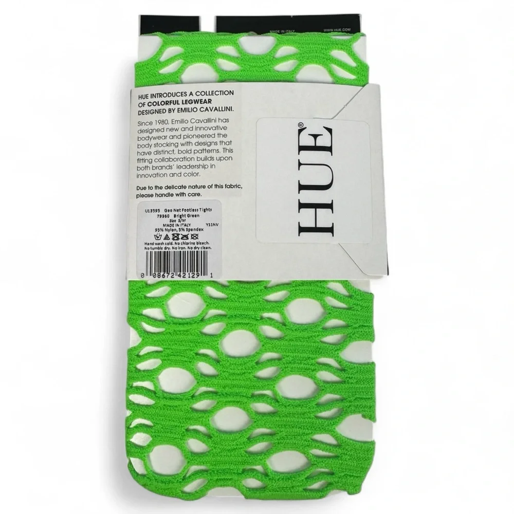Hue Emilio Cavallini Geo‎ Net Footless Tights Womens Size S/M Bright Green